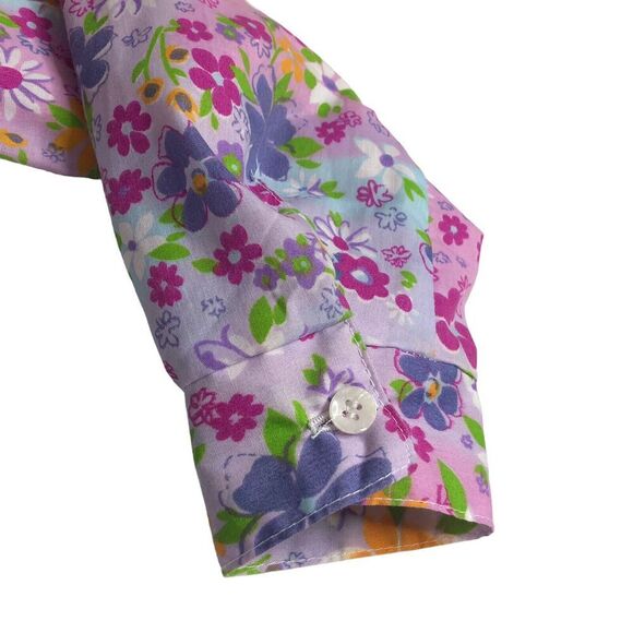 Vintage All Hours Top Womens XS Floral Oversized Roll Tab Sleeve Button 80s USA - Picture 4 of 16